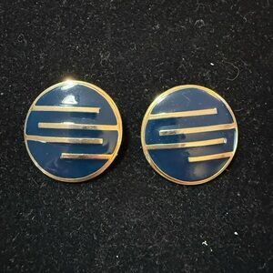 Vintage Berebi Gold and Blue Round Clip Earrings